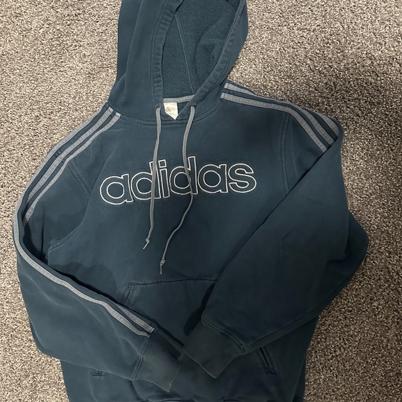 Vintage Blue Spell-out Adidas Fleece Hoodie - Picture 1 of 6